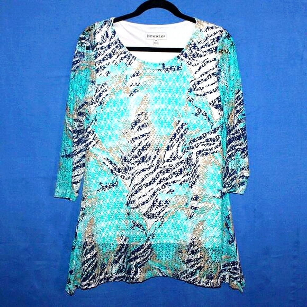 Southern Lady Abstract Print Tunic Top Multi-color Medium
